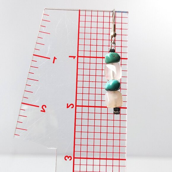 Native American Turquoise Agate Beaded Earrings Dangle Sterling Silver Stone 2" - Picture 9 of 9